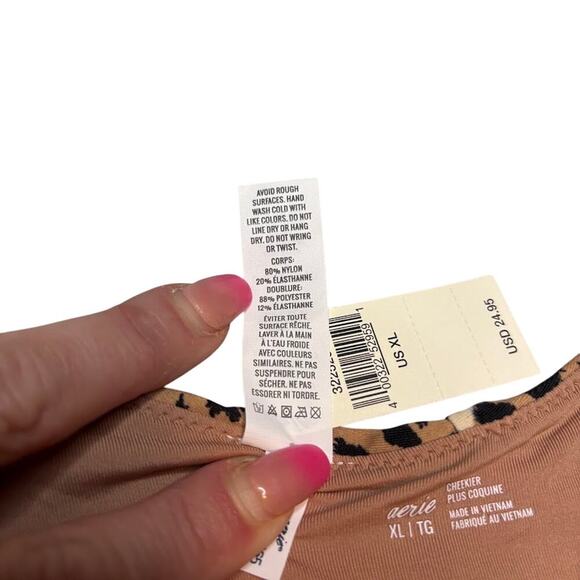 NWT Aerie Leopard Print Cheekier Bikini Bottom XL High-Leg Swim Tan Black - Picture 4 of 5